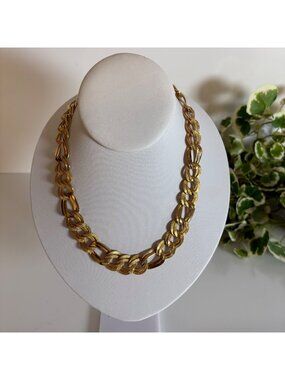 Gold Tone Chain Link Necklace 18 inch Textured Statement Jewelry VTG Retro 1980s
